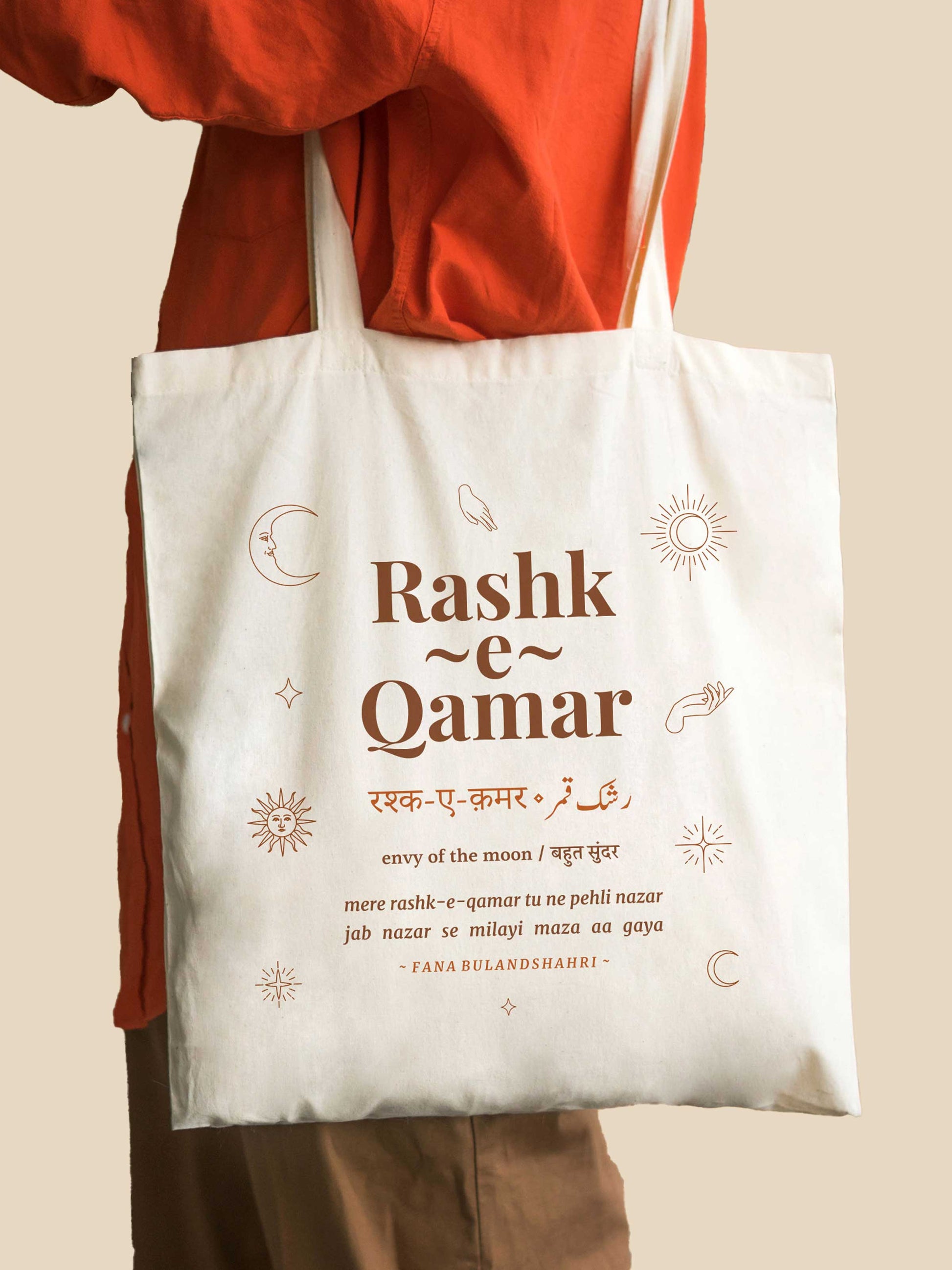 Rekhta Rashk-e-Qamar Tote Bag | 100% Cotton Canvas Bags for Men & Women