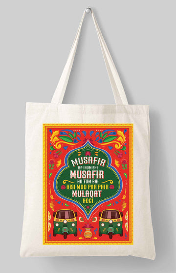 Rekhta Musafir Hai Hum Bhi Tote Bag | 100% Cotton Canvas Bags for Men & Women