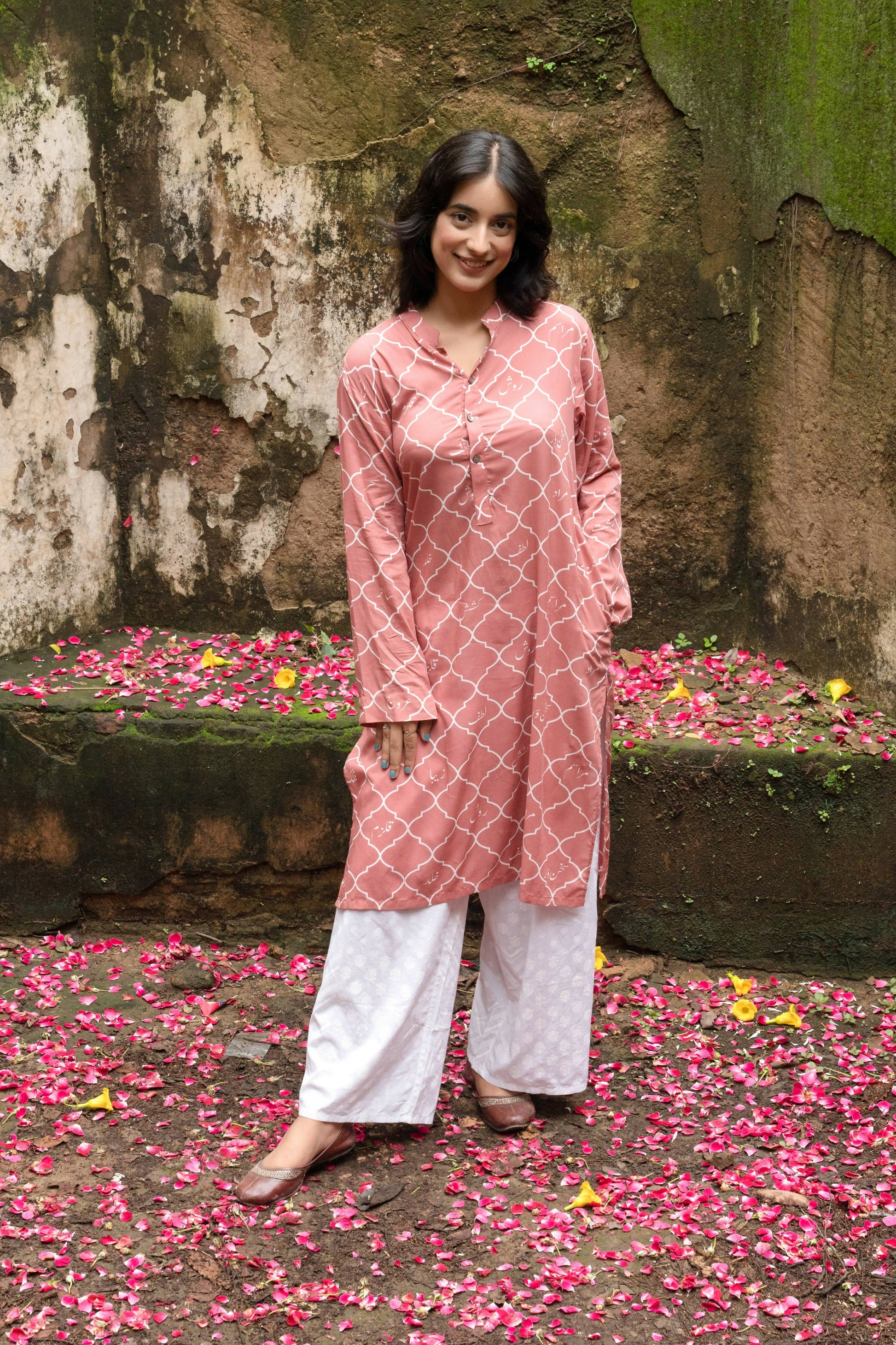 Urdu Jali Kurta (Peach)