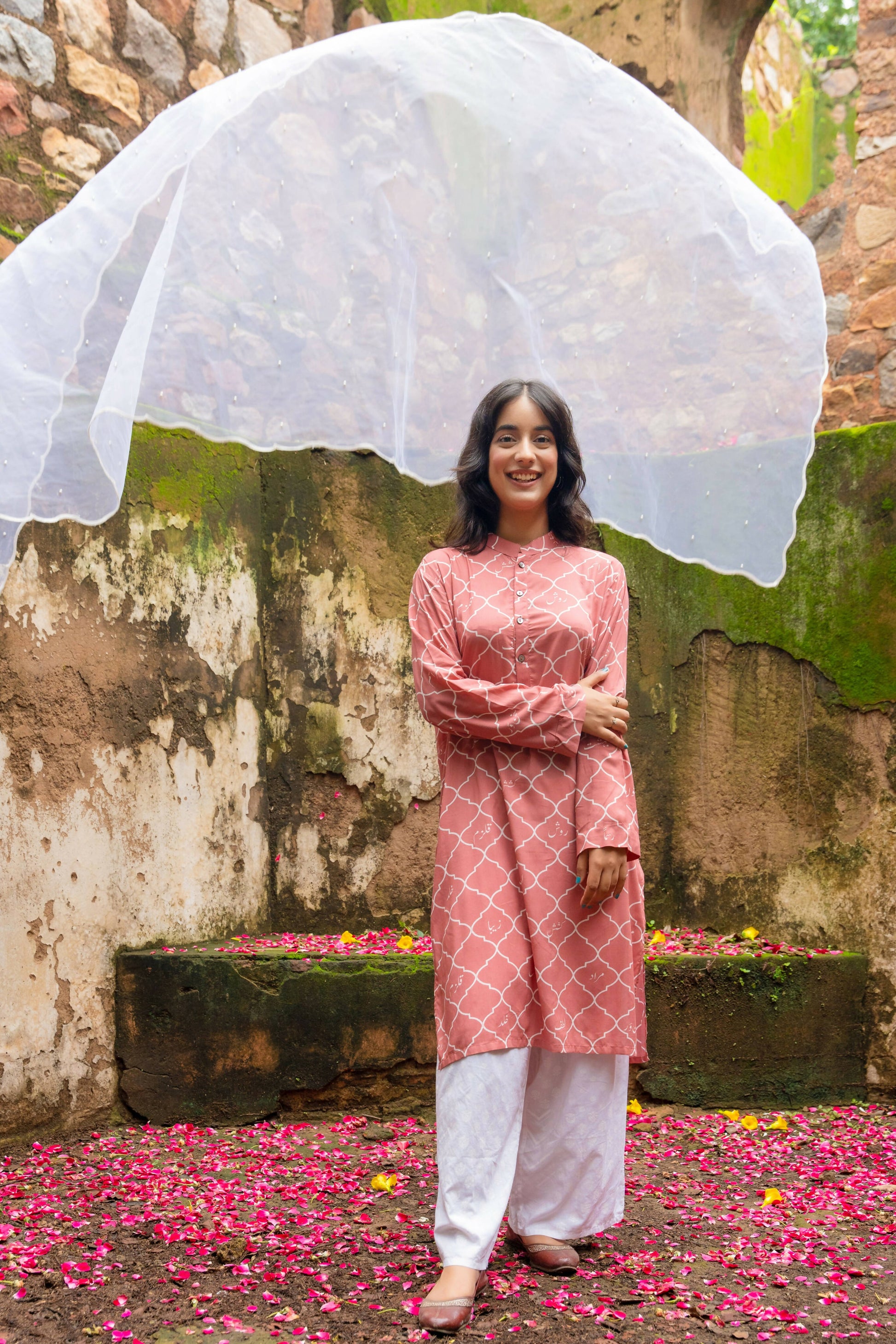 Urdu Jali Kurta (Peach)