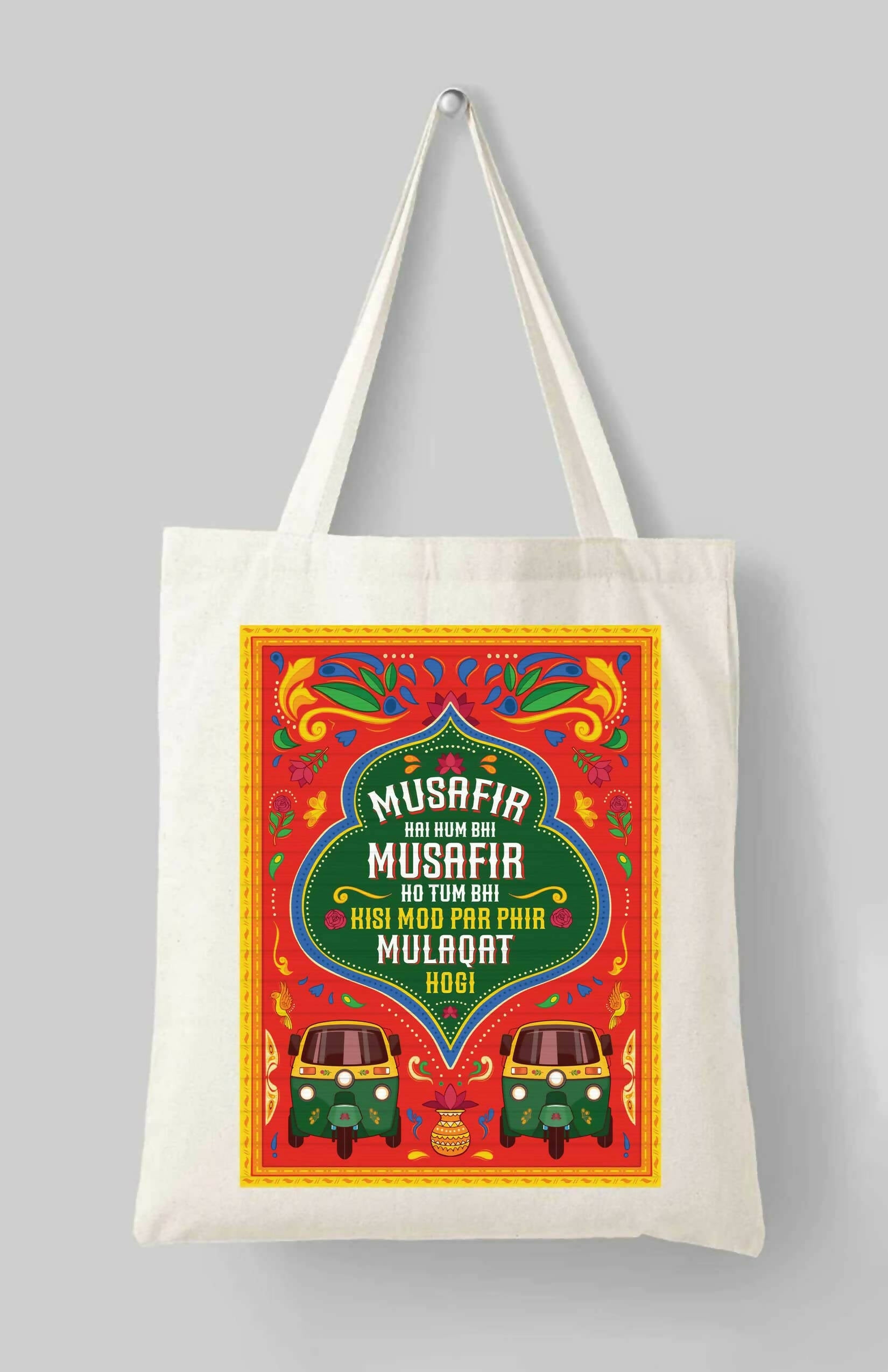 Musafir Hai Hum Bhi Cotton Tote Bag – Urdu Truck Art Shayari