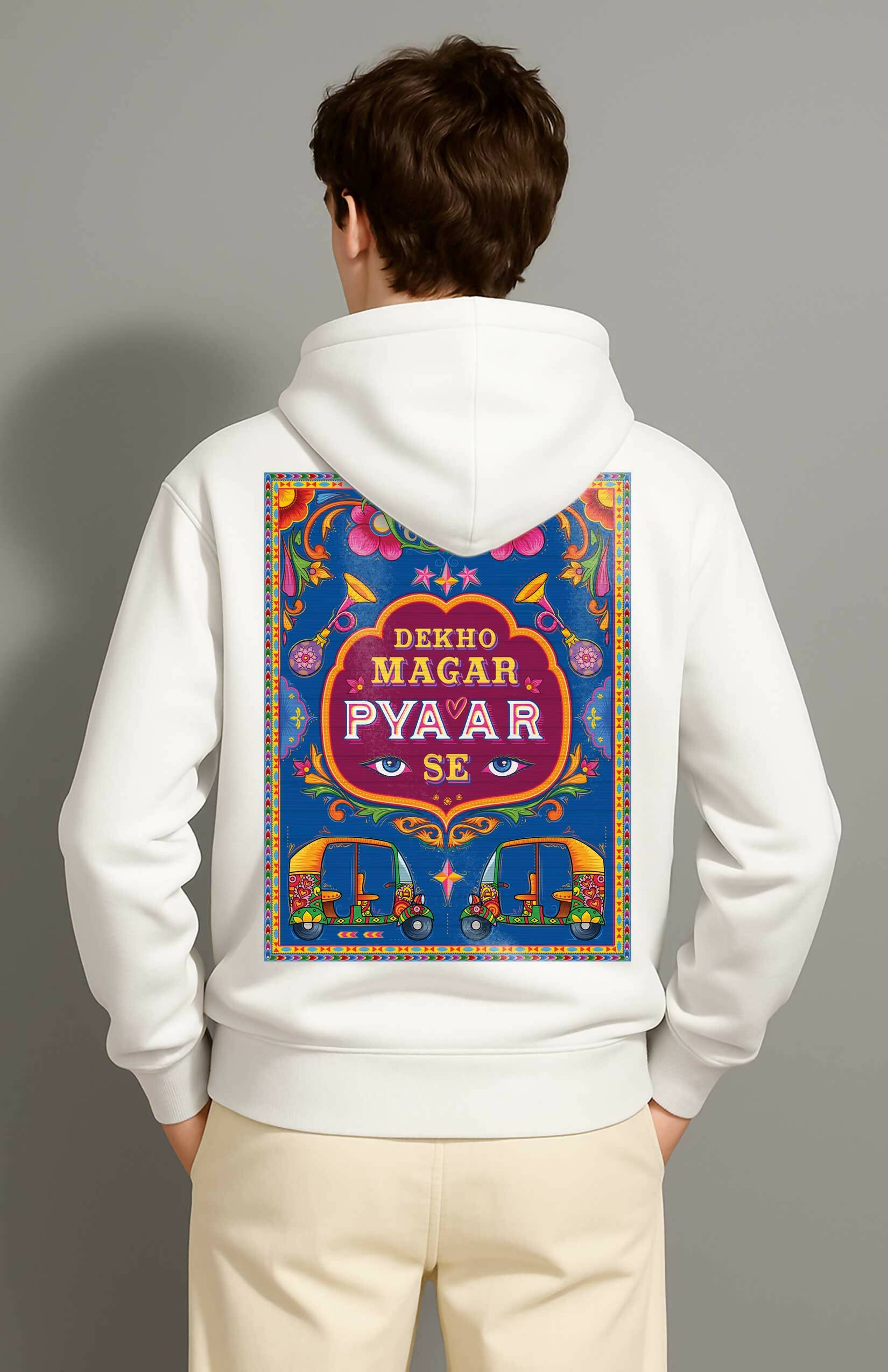 Dekho Magar Pyaar Se 100% Cotton Unisex Hoodie – Urdu Truck Art Shayari Hoodie