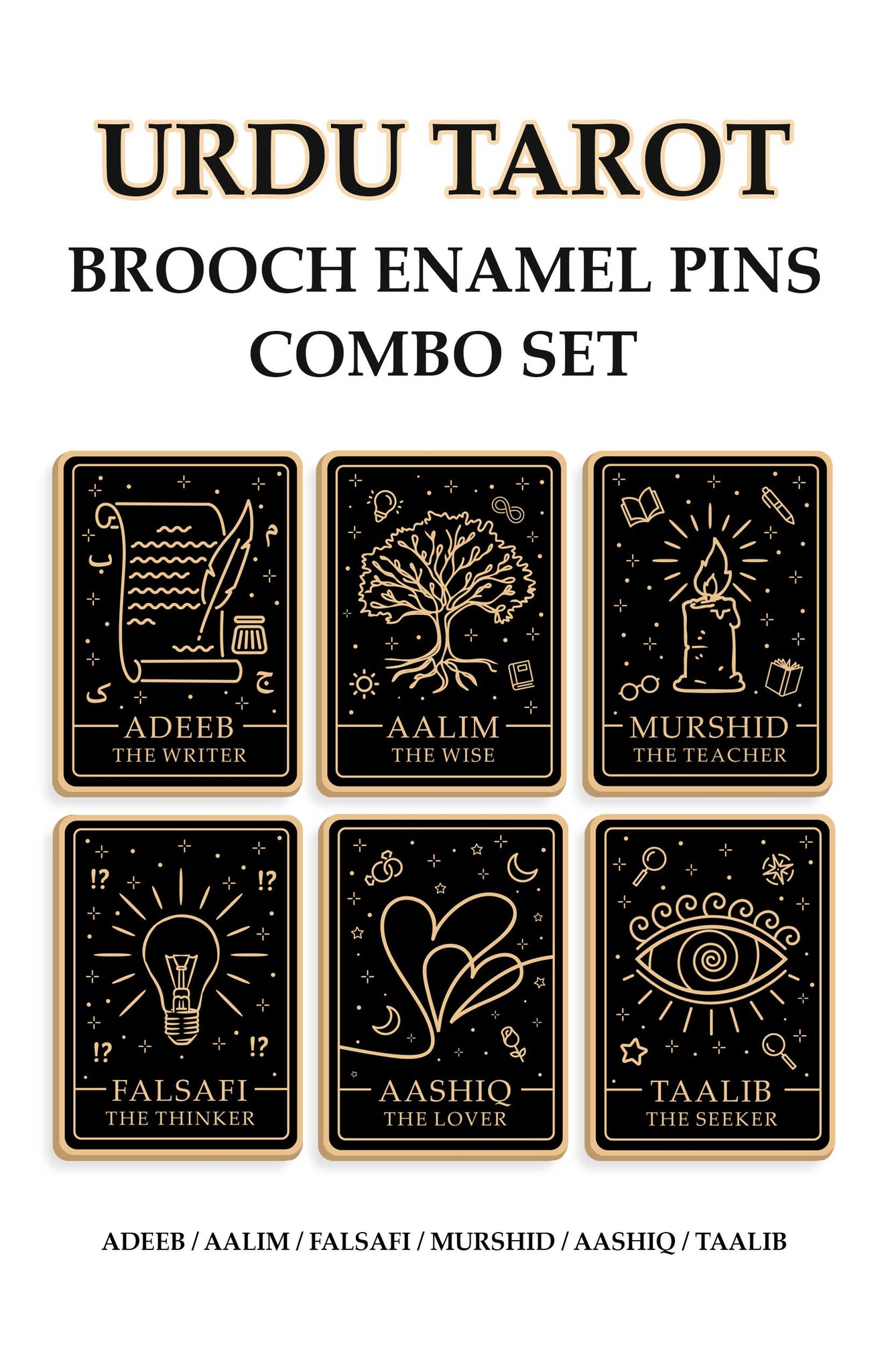 Urdu Tarot Brooch Enamel Pins Combo Set