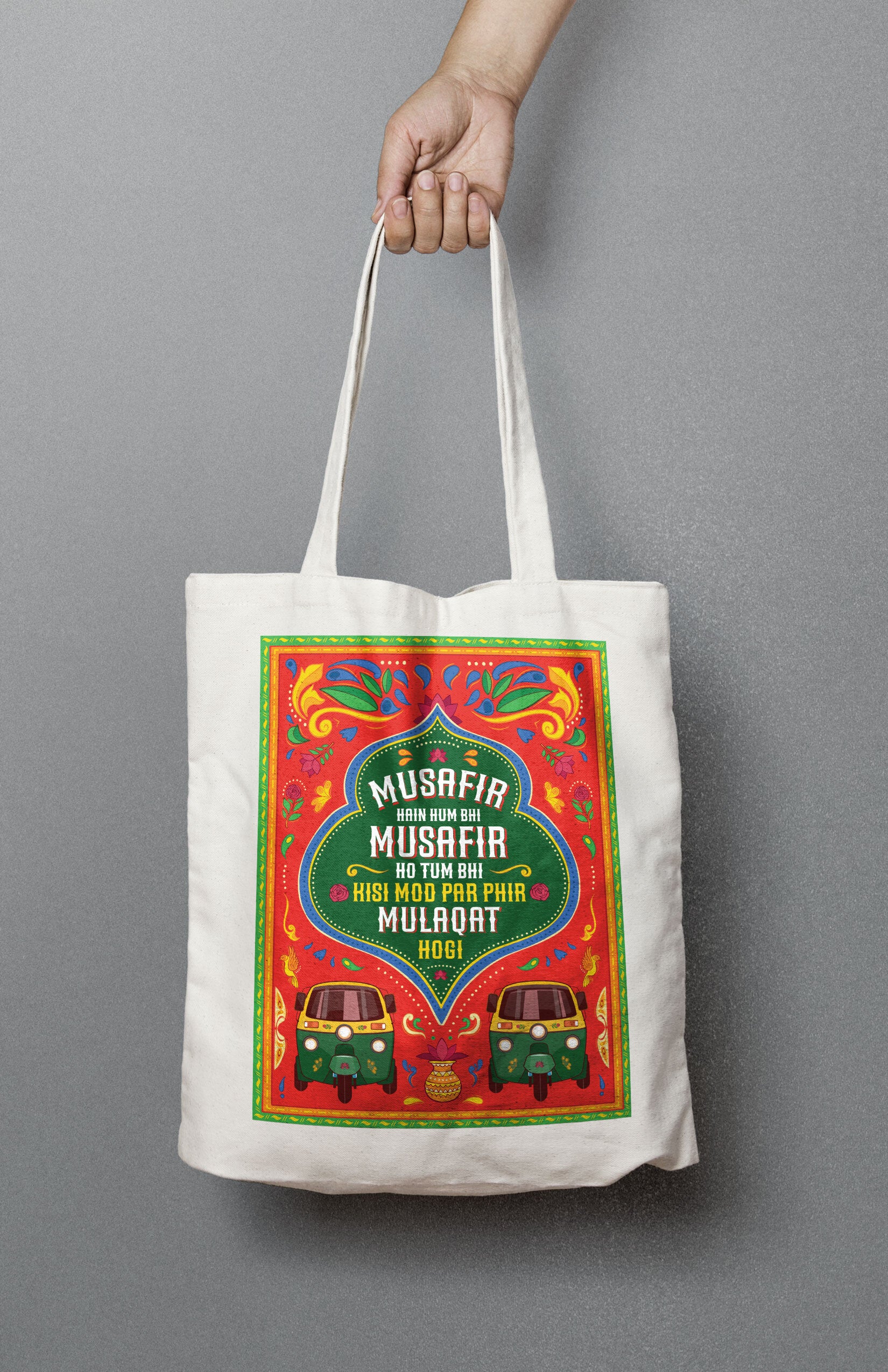 Rekhta Musafir Hai Hum Bhi Tote Bag | 100% Cotton Canvas Bags for Men & Women