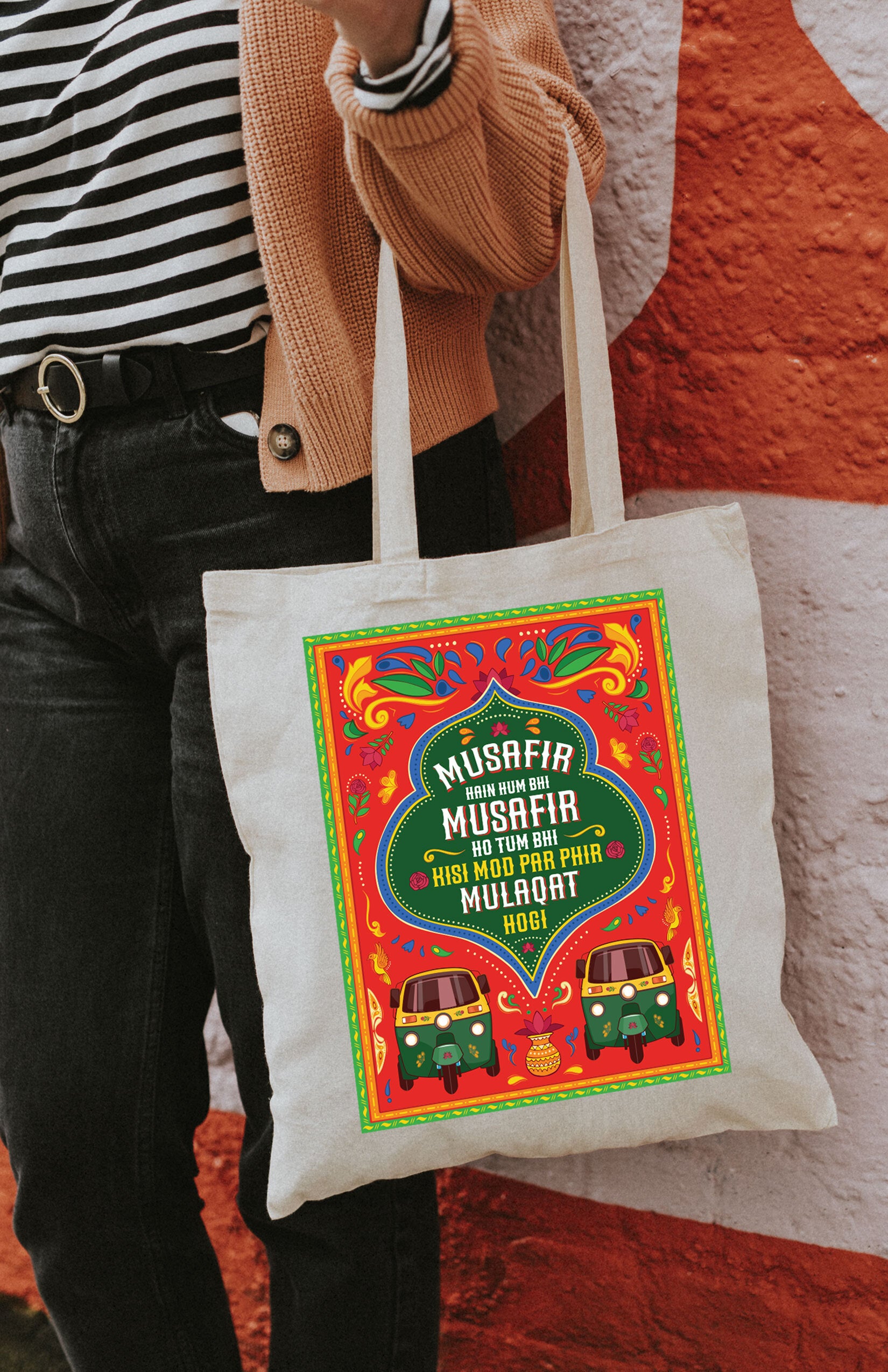 Rekhta Musafir Hai Hum Bhi Tote Bag | 100% Cotton Canvas Bags for Men & Women