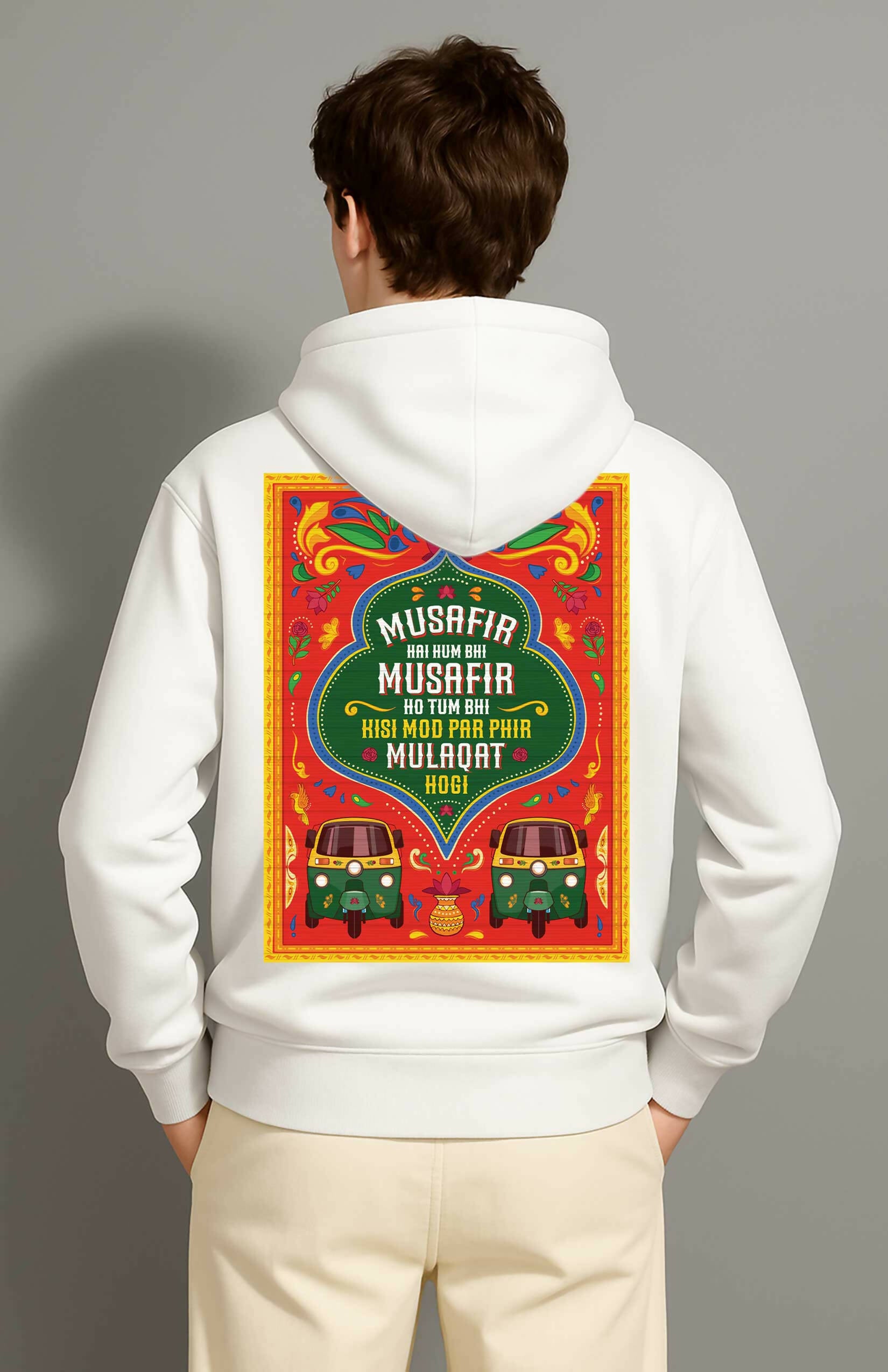 Musafir Hai Hum Bhi 100% Cotton Unisex Hoodie – Urdu Truck Art Shayari Hoodie