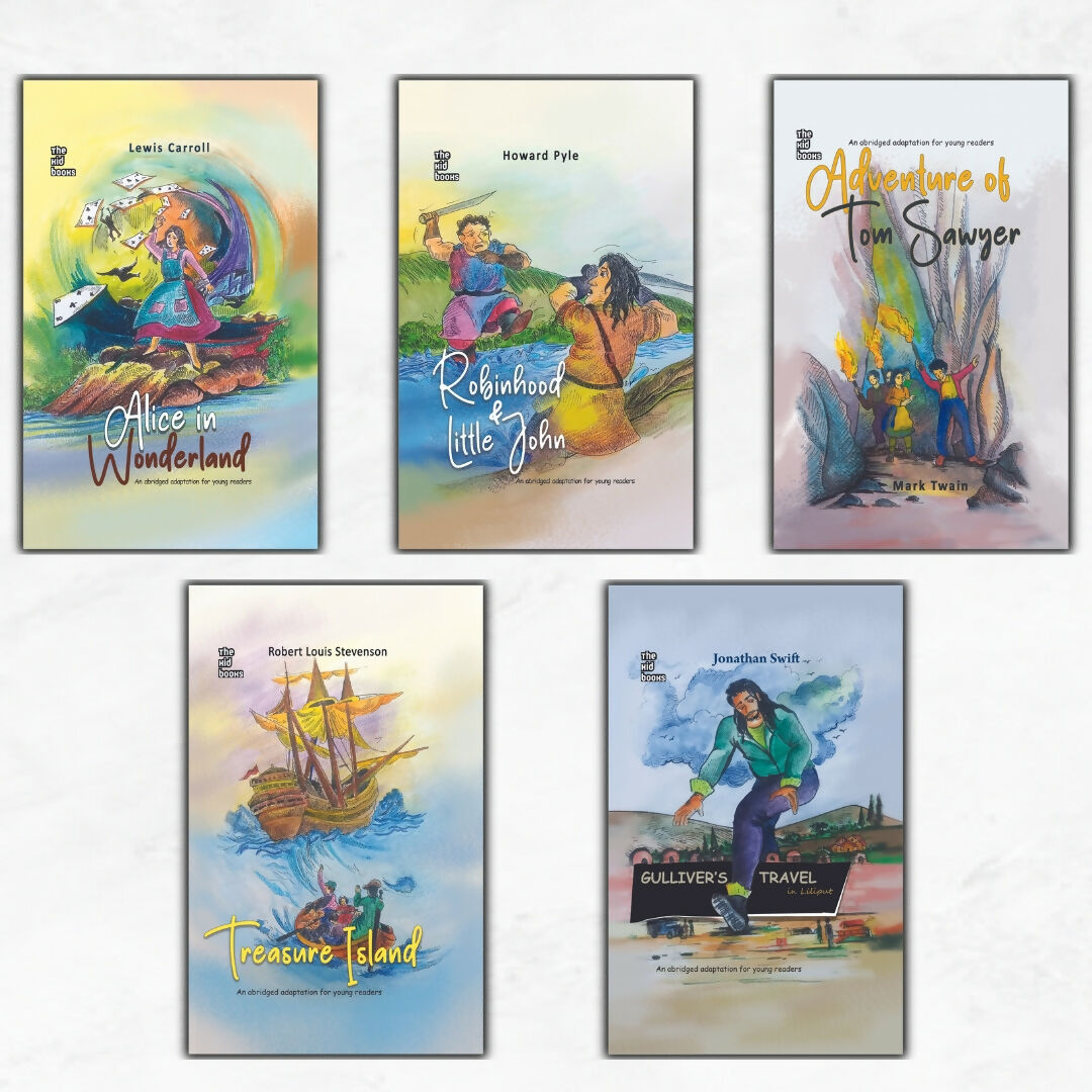 Adventure Tales Collection: Alice in Wonderland, Treasure Island, Robin Hood & Little John, Tom Sawyer's Adventures, Gulliver's Travels in Lilliput - 5-Book Combo Set for Fiction and Kids' Stories Hardcover