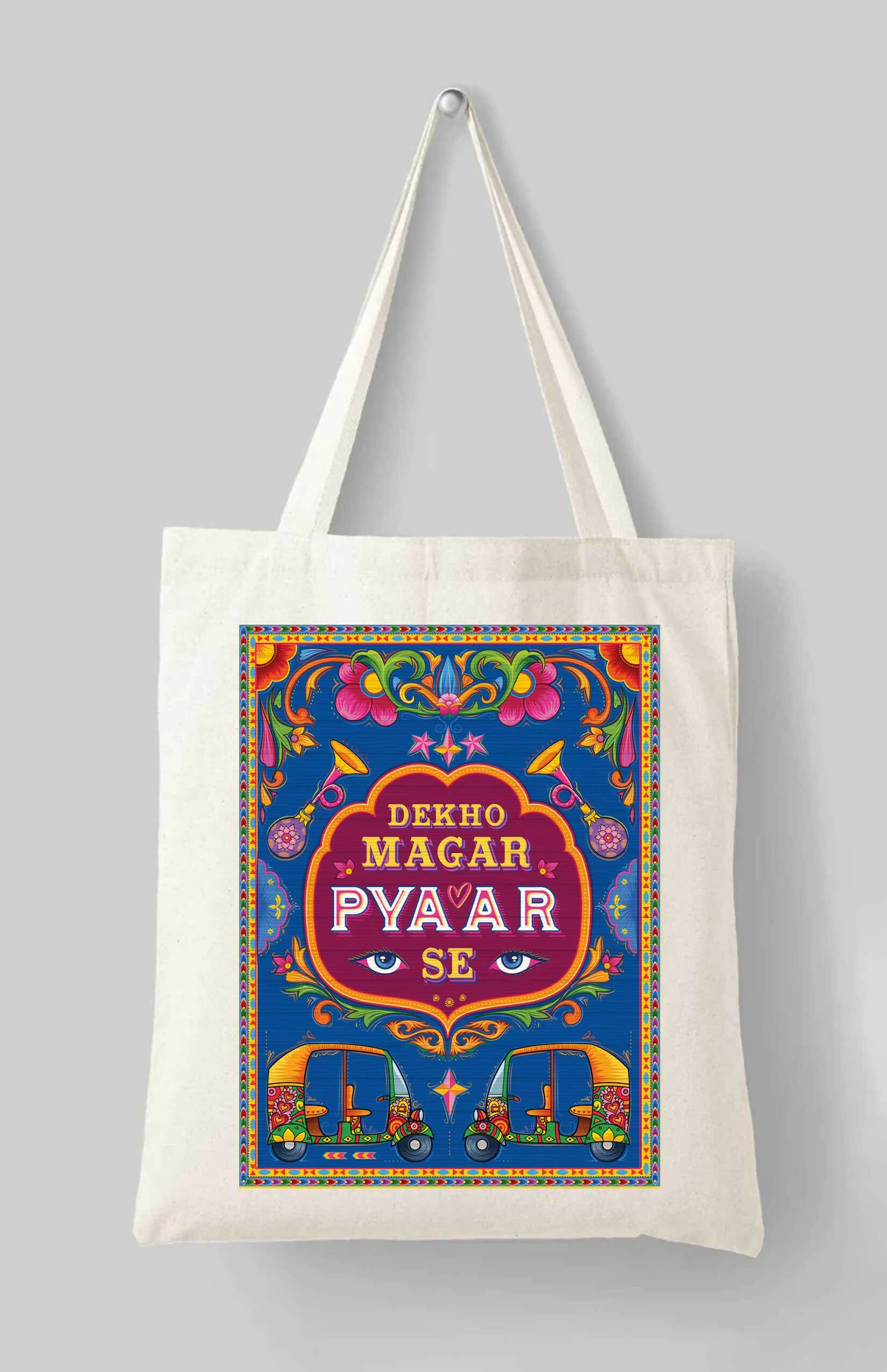 Dekho Magar Pyaar Se Cotton Tote Bag – Urdu Truck Art Shayari