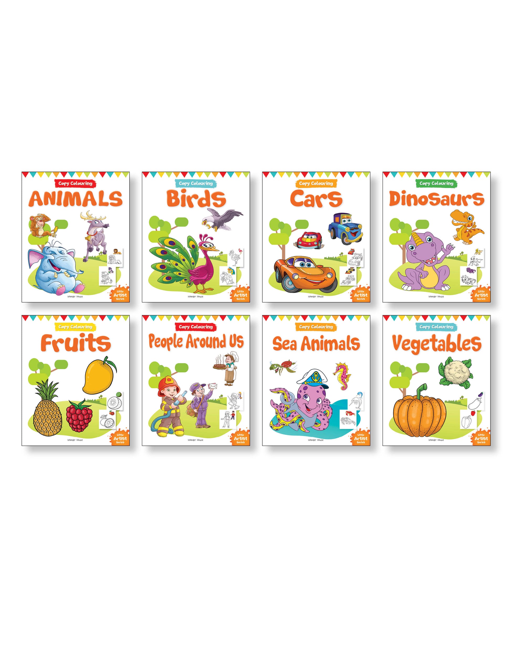 Little Artist Copy Colouring Boxset : Pack of 8 Books (Birds, Sea Animals, Fruits, Vegetables, Dinosaurs, Cars and People Around Us)