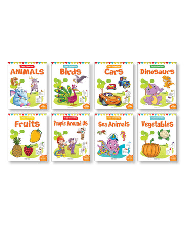 Little Artist Copy Colouring Boxset : Pack of 8 Books (Birds, Sea Animals, Fruits, Vegetables, Dinosaurs, Cars and People Around Us)