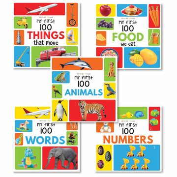 My First 100 Series Boxset- Pack of 5 Picture Books for Children (Animals, Words, Numbers, Food We Eat and Things That Move)